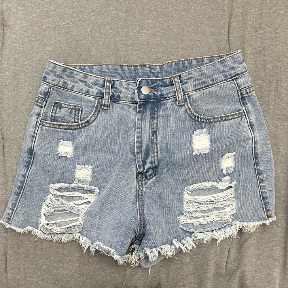 SHEIN Light Blue Distressed Jean Shorts